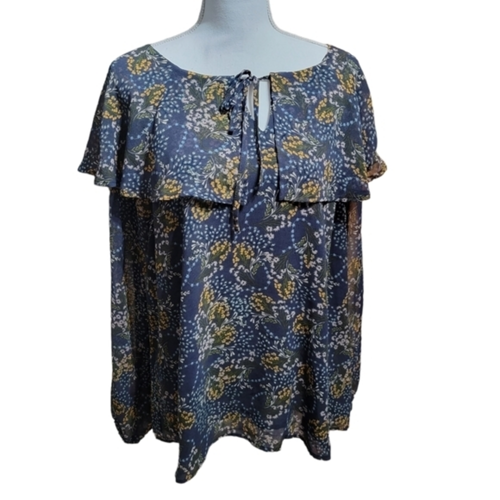 Downing Studio women's size‎ 2X floral navy blue Blouse Top